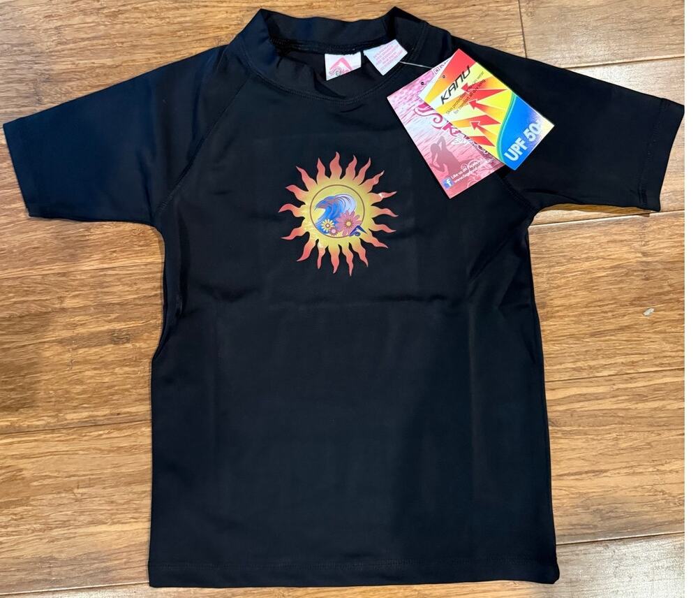 Kanu Surf Girl's Size 8 Annie Black Sun Rash Guard UPF 50+ Protection Swim Shirt